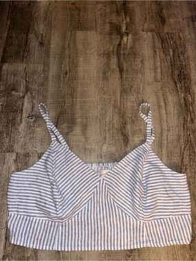 Universal Thread Cropped Tank Top Linen Blend, Size 2XL, Blue/White Stripes NWT